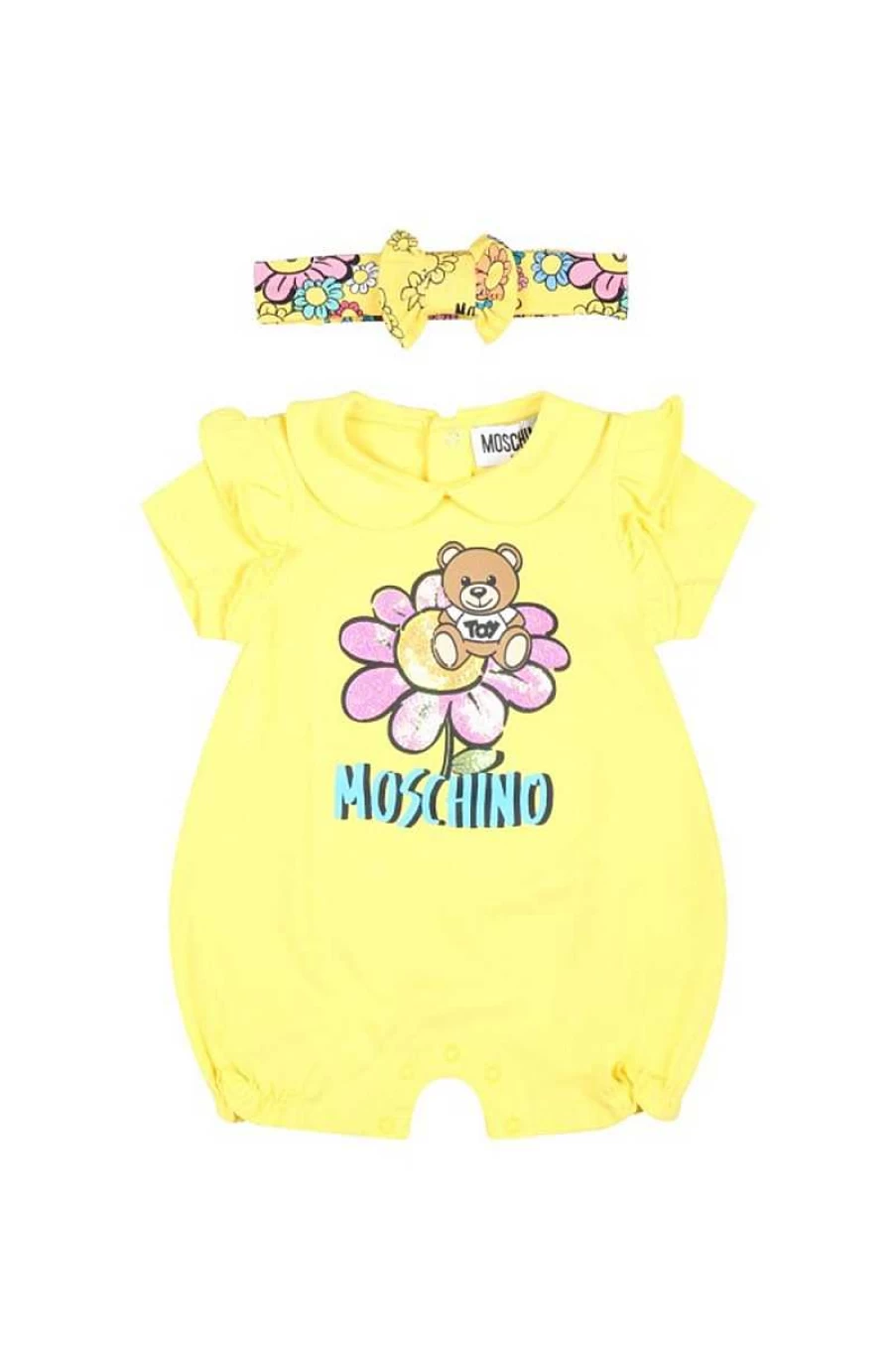 Moschino Yellow and Multi Print Onesie with Headband for Girls