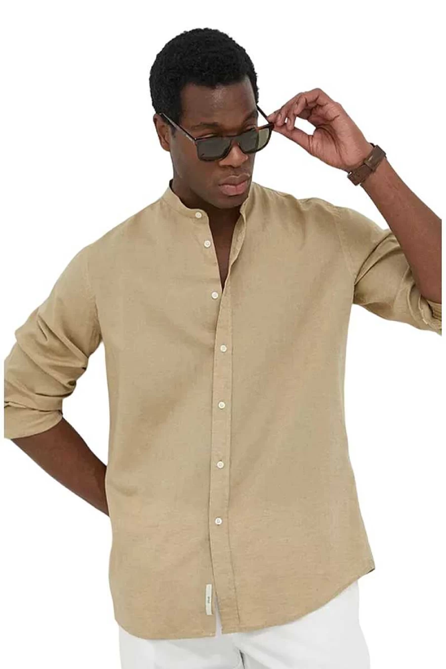 Liu Jo Men's Korean Style Linen Shirt in Beige - M123P201Korealinen