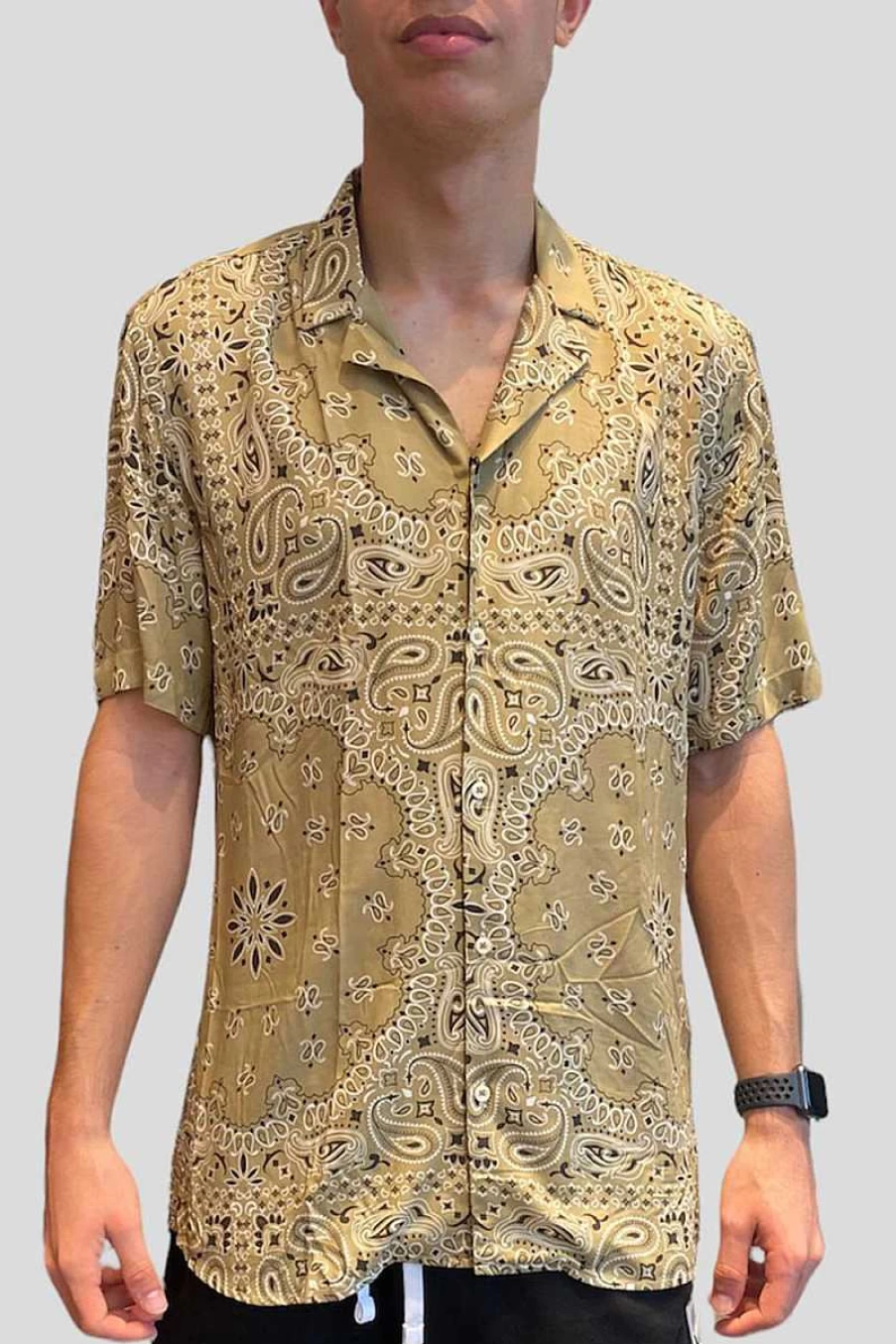 Stilosophy Men's Beige Bandana Shirt - Casual Vintage Style Top for Men