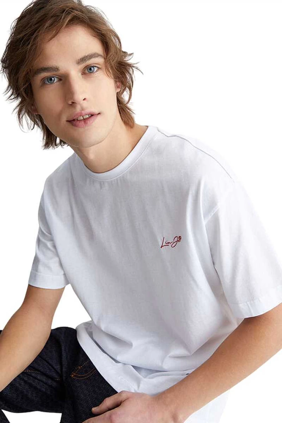Liu Jo Men's White Logo T-Shirt M123P204Alftee - Premium Cotton Tee for Men