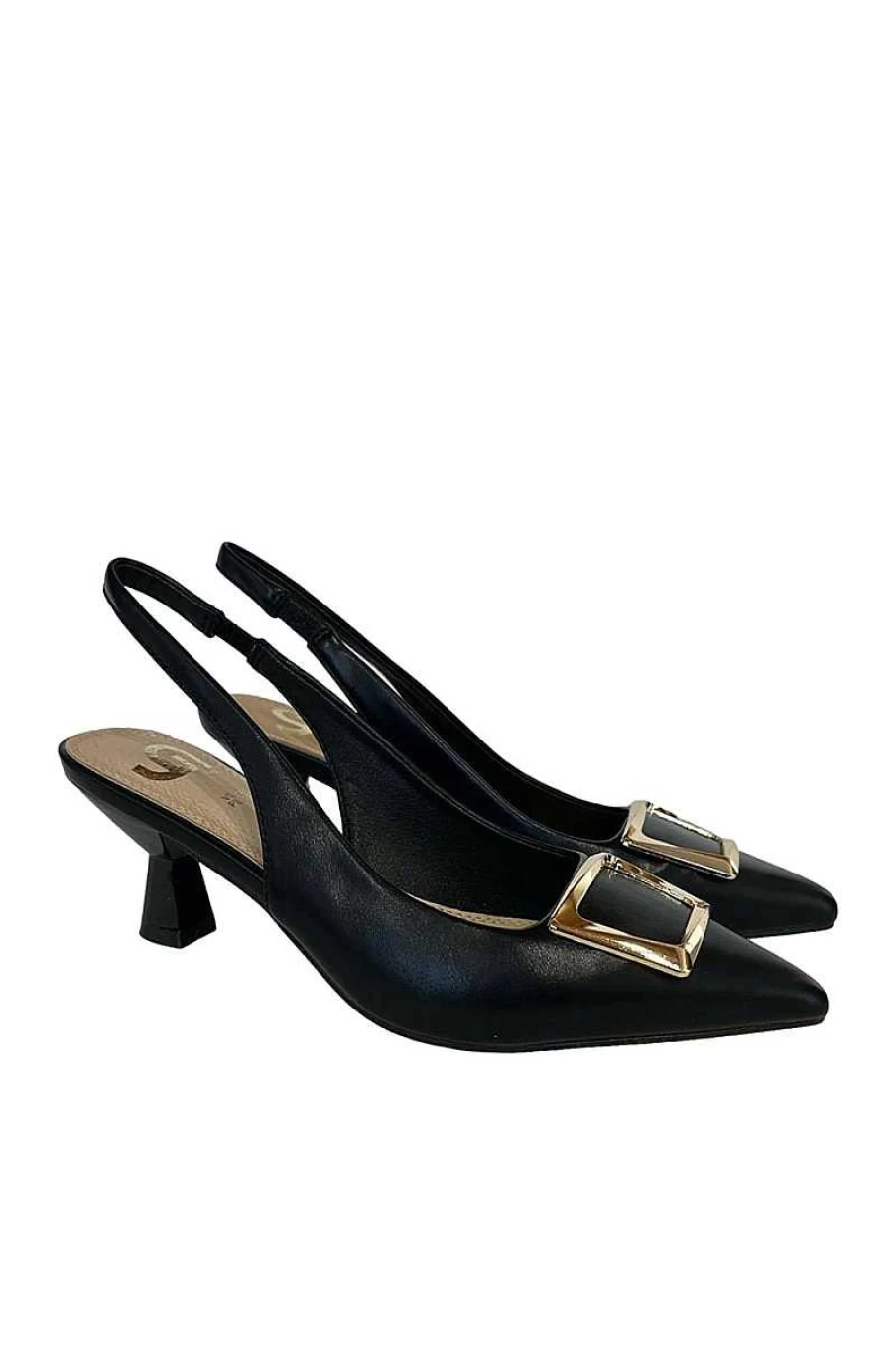 Gold&Gold Women's Low Heel Slingback Sandals Gd736 in Black