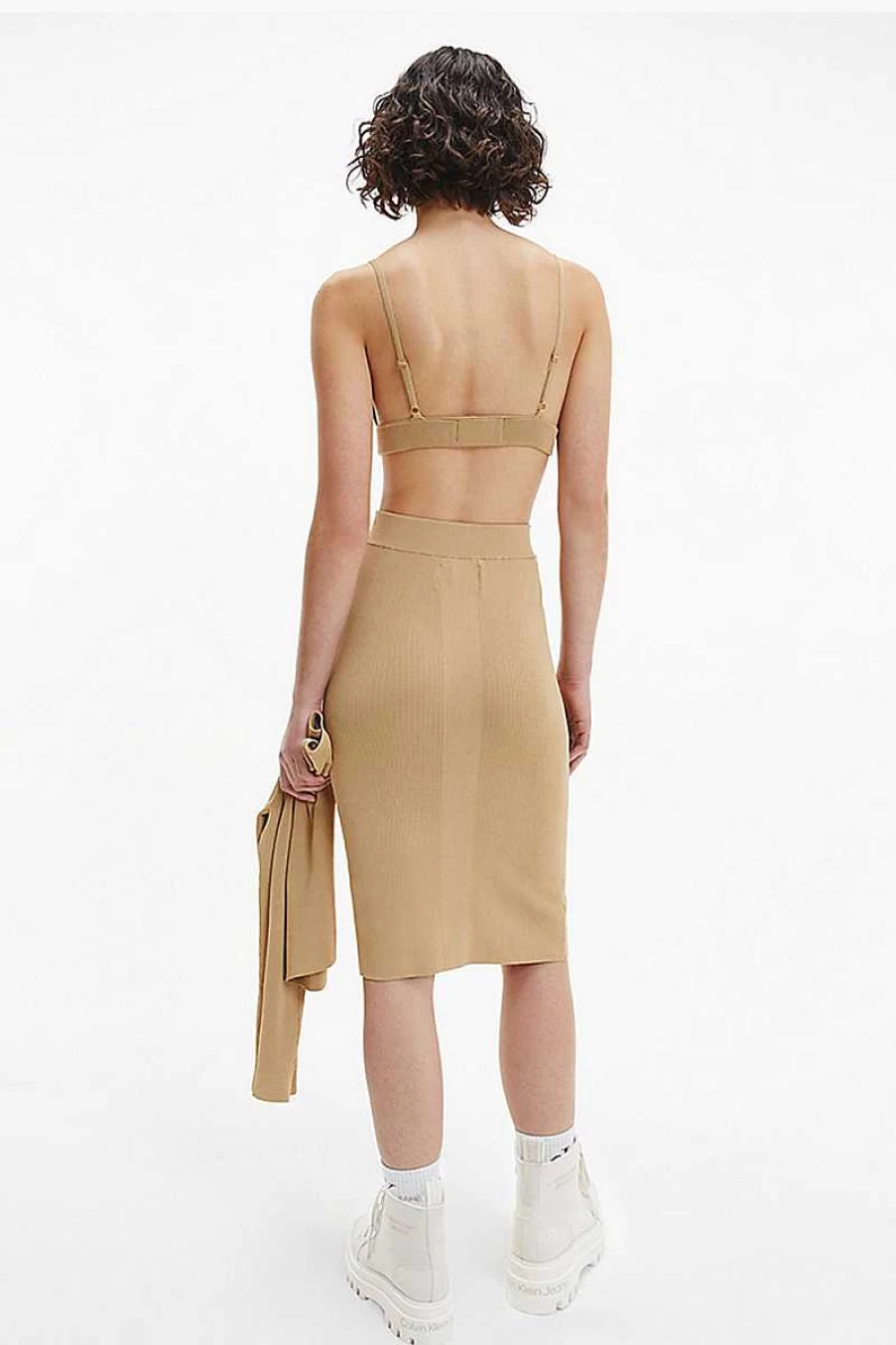 Calvin Klein Women's Knit Crop Top J20J218719 in Tawny Sand | Casual Chic Style