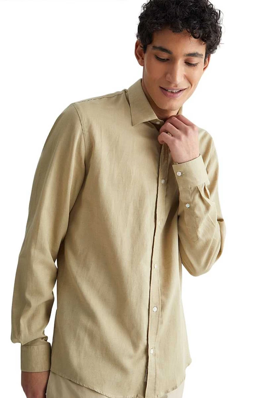 Liu Jo Men's Linen Shirt M123P201 - Striped Beige Casual Summer Top