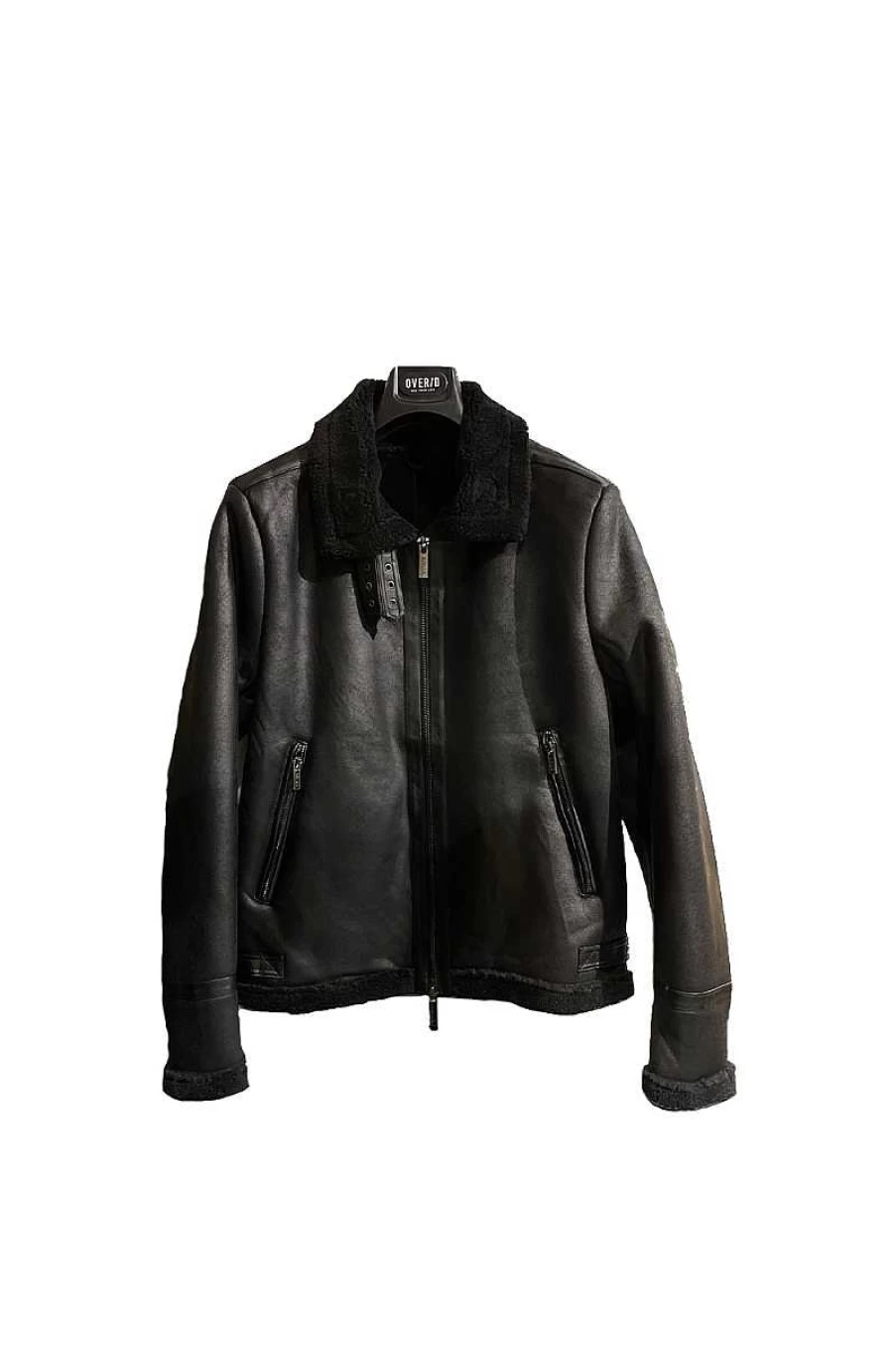 Over-d Men's Eco-Friendly Black Sheepskin Jacket - OC1F0W0J07