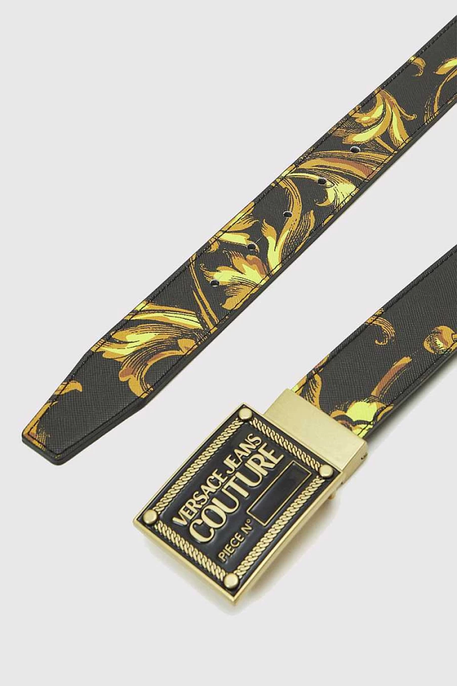 Versace Black & Gold Leather Print Belt for Men - 73Ya6F01Zp182