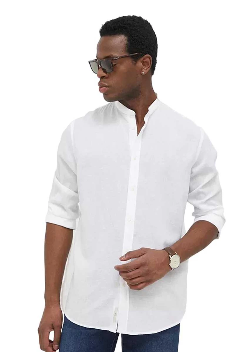 Liu Jo Men's Korean Linen Shirt - White M123P201 Classic Fit