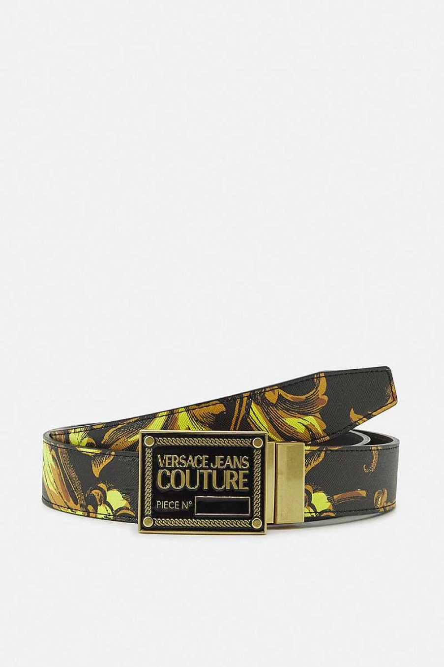 Versace Black & Gold Leather Print Belt for Men - 73Ya6F01Zp182