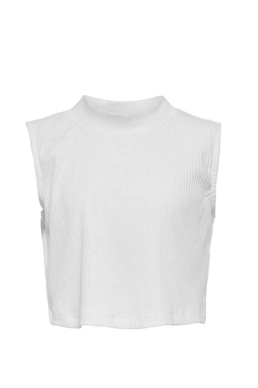 Only Women's Ribbed Top - White Stretch Knit Shirt for Girls