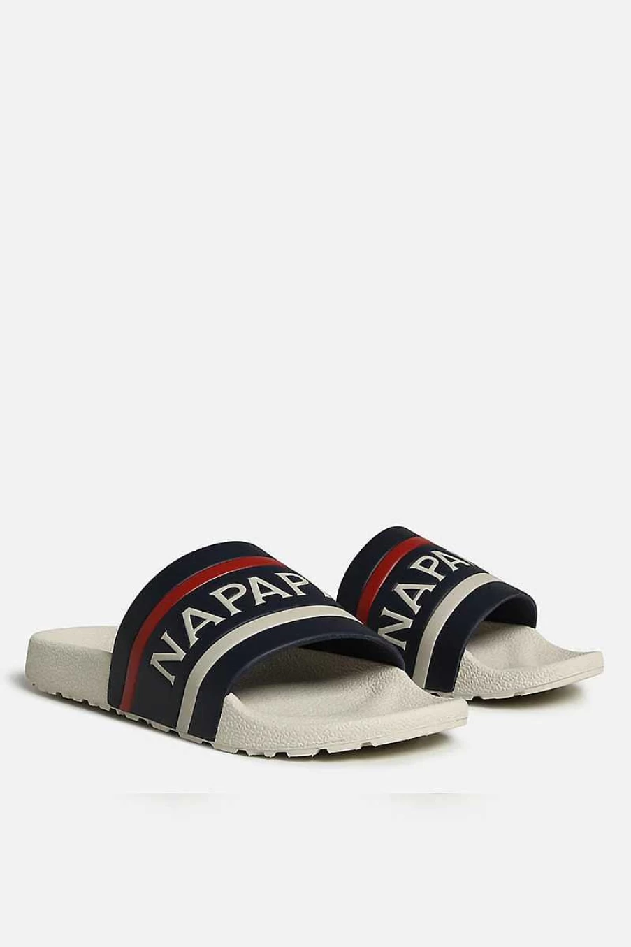 Napapijri Men's White and Navy Beach Slippers NP0A4GTV - Comfortable Summer Sandals for Men