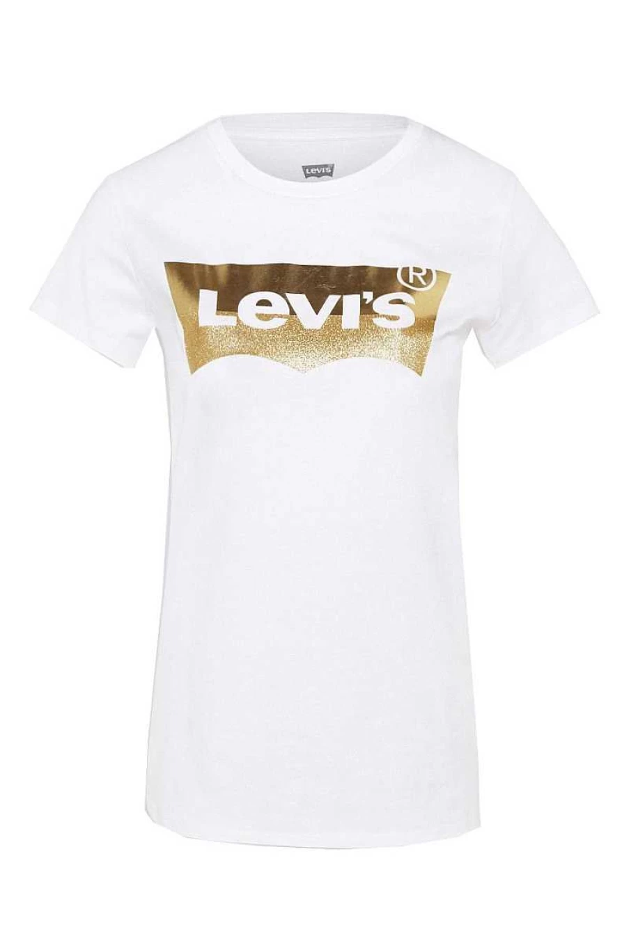 Levi's Women's White and Gold Tee Hsmk 17369-0453 - Perfect Fit Cotton T-Shirt