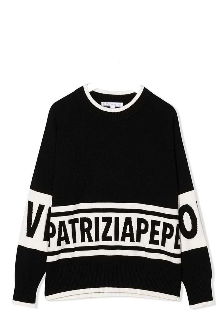 "Patrizia Pepe Girls' White and Black Logo Sweater - Style K058"