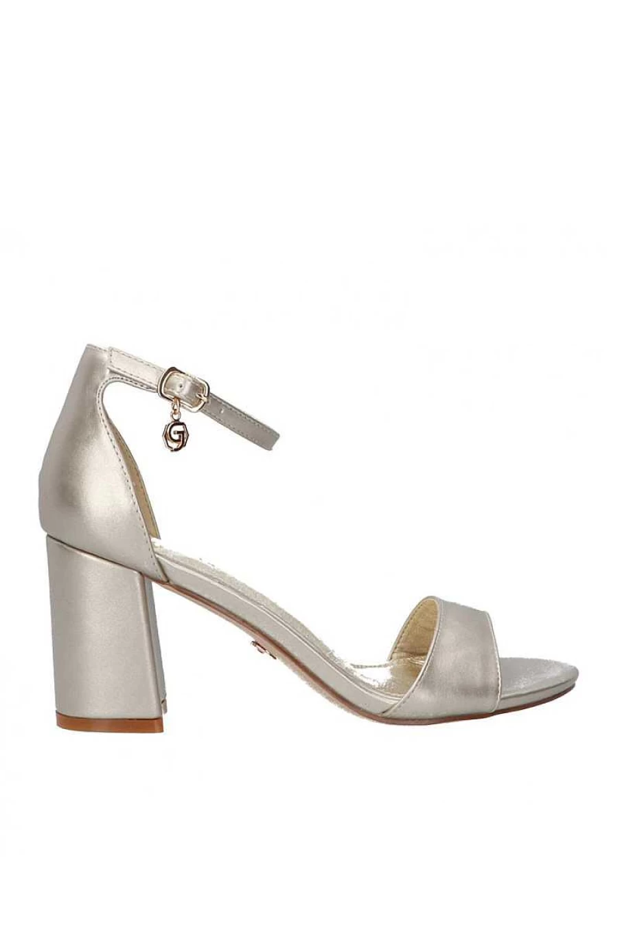 Gold&Gold Women's Wide Heel Sandals GD815 - Comfortable Gold-Toned Strappy Heeled Sandals for Women