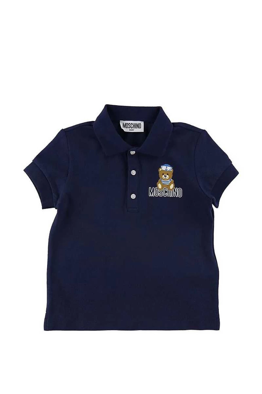 Moschino Girls Polo Shorts Mug00S Blue and Beige Cotton Casual Outfit