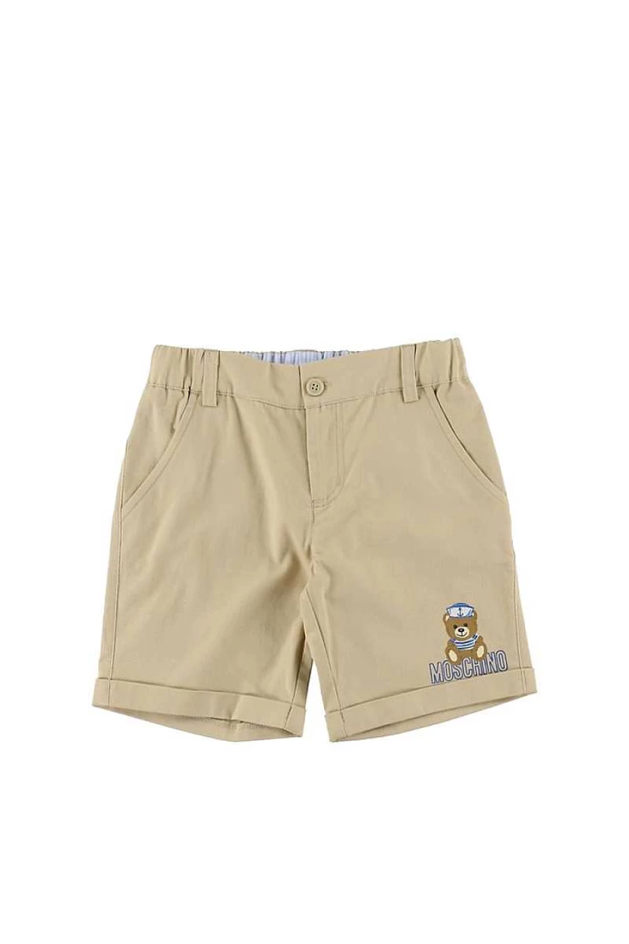 Moschino Girls Polo Shorts Mug00S Blue and Beige Cotton Casual Outfit