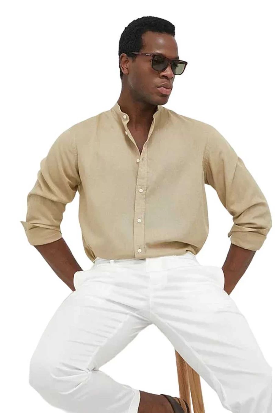 Liu Jo Men's Korean Style Linen Shirt in Beige - M123P201Korealinen