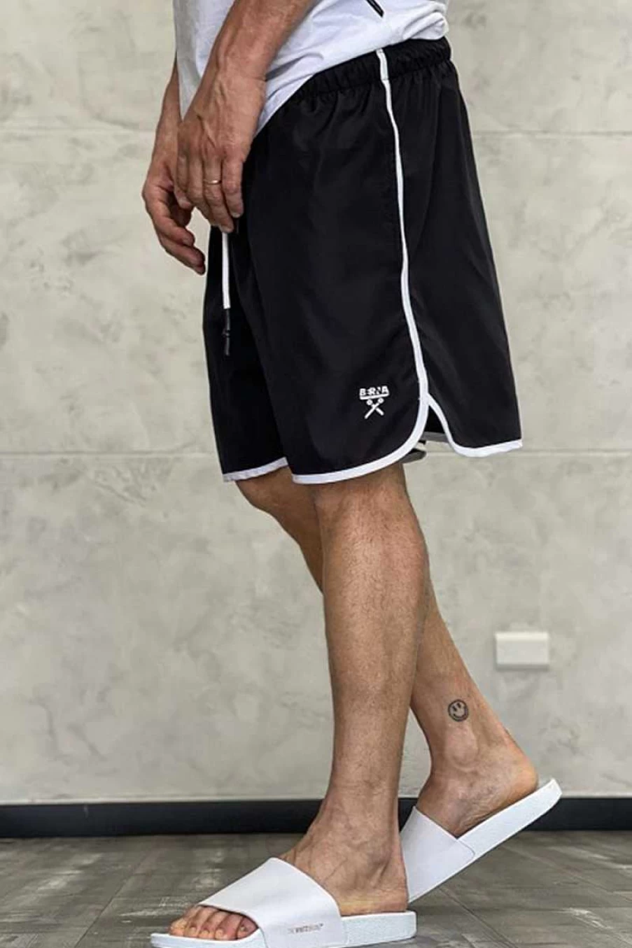 Berna Men's Black Short Swim Trunks with Border Design M220257