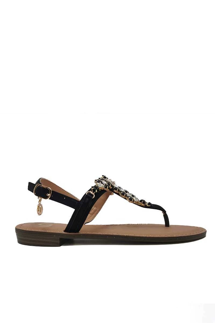 Gold&Gold Women's Jewel Flip Flops GL736 - Stylish Black Sandals for Women
