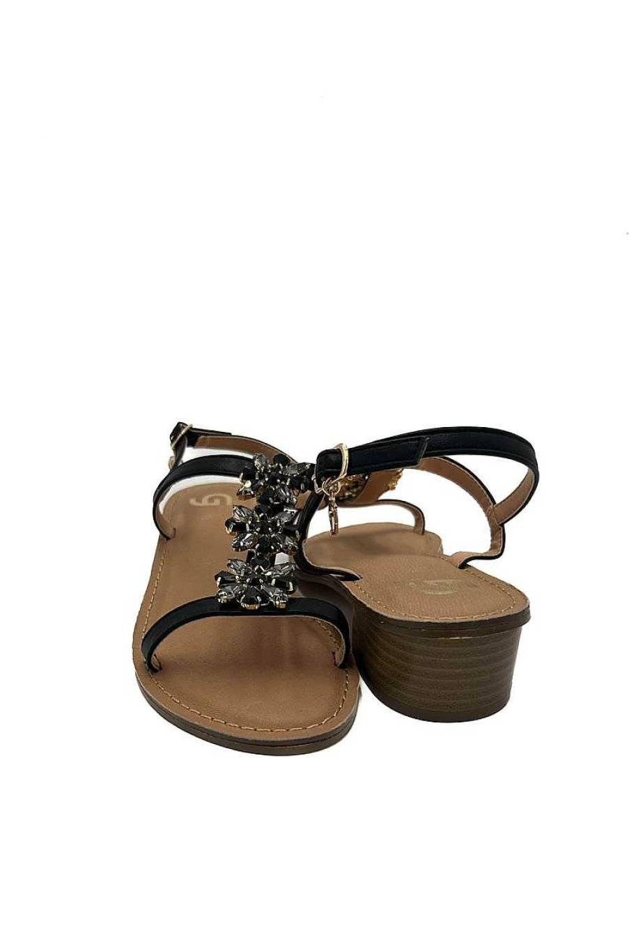 Gold&Gold GL739 Black Women's Jewel Embellished Sandals - Elegant Ladies Fashion Footwear