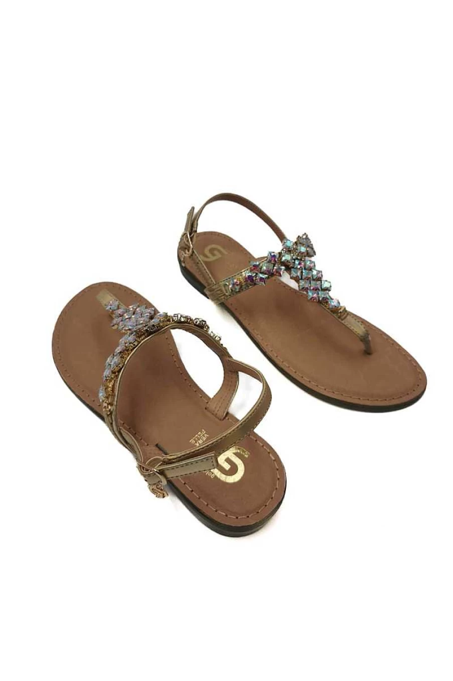 Gold&Gold Women's Gl736 Jewel Flip Flops in Gold & Fluorescent Colors