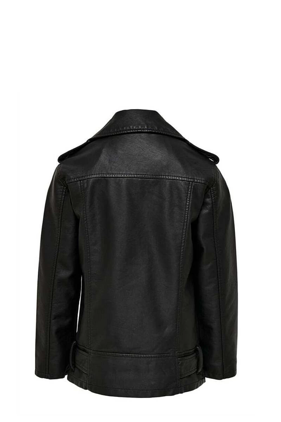 "ONLY Women's Black Long Leather Jacket - Stylish Outerwear for Girls"