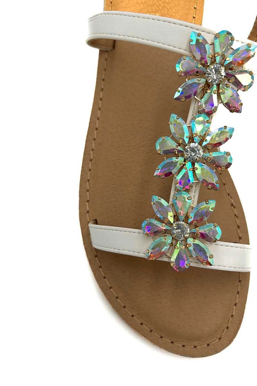 Gold&Gold Women's Gl739 White Jewel Embellished Sandals