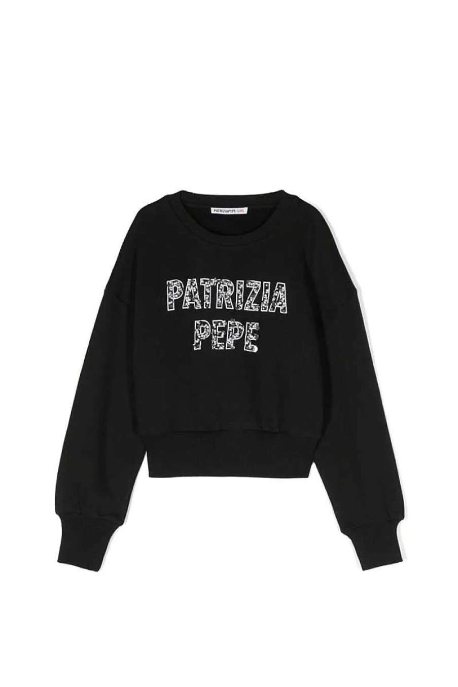 Patrizia Pepe Girls' Black Sweatshirt 7M0759/J046 - Stylish Casual Pullover for Teens