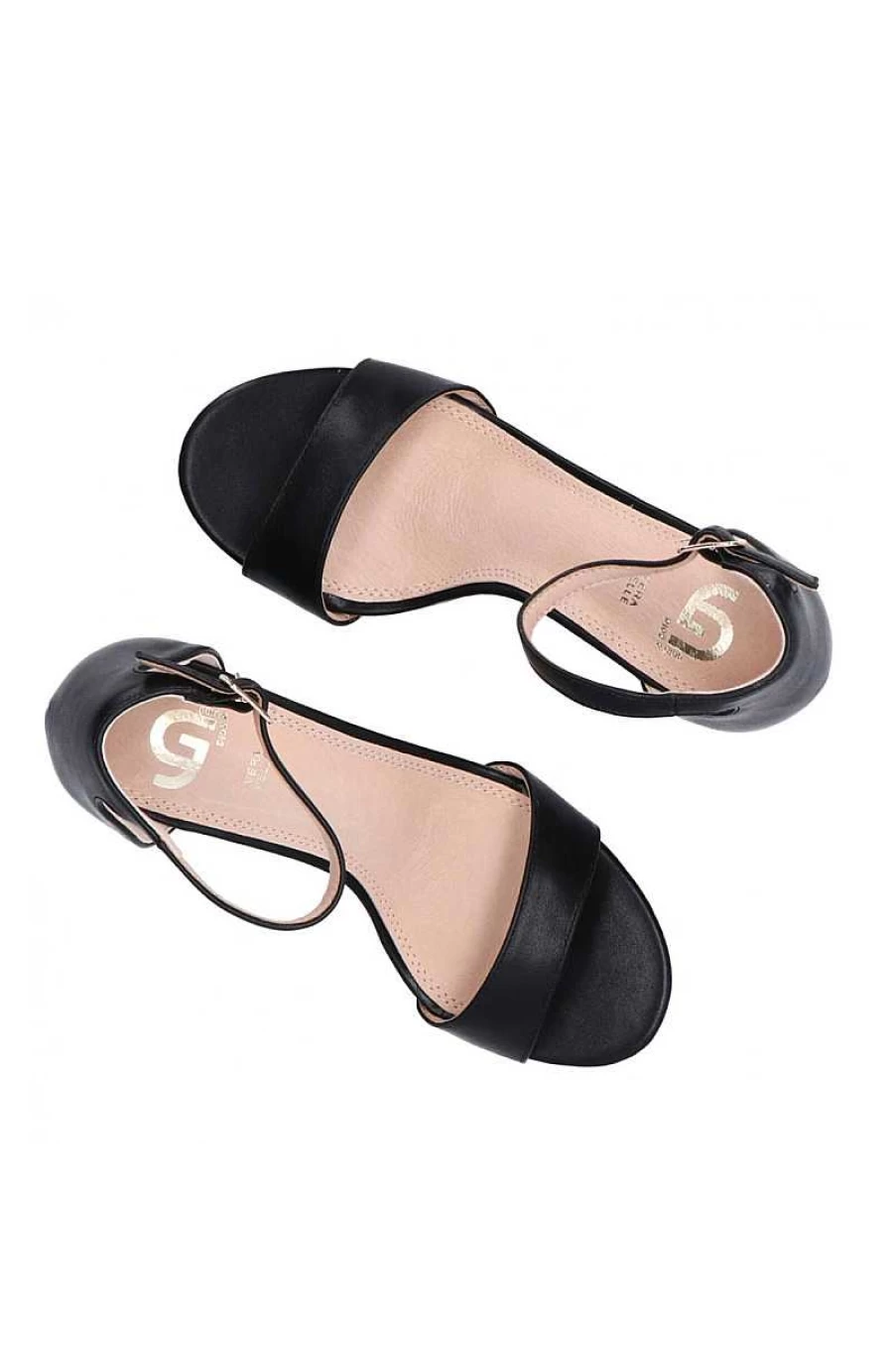Gold&Gold Women's Wide Heel Sandals GD811 - Black Comfortable Summer Shoes