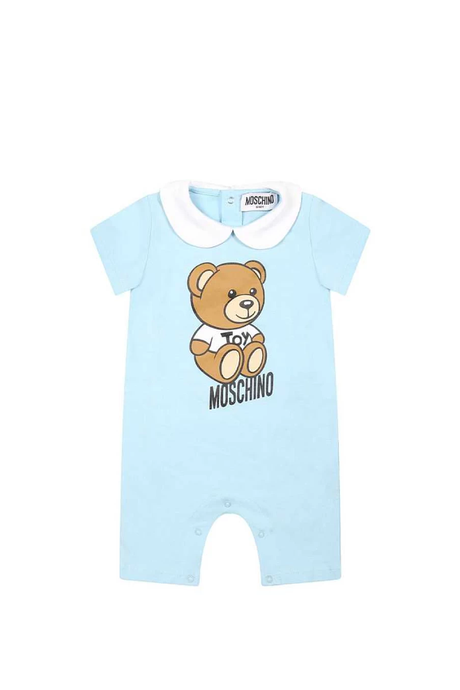 Moschino Baby Girl Blue Onesie and Hat Set MUY056 | Soft Cotton Outfit