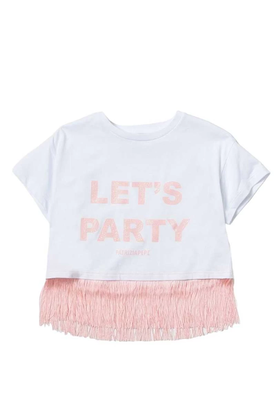 "Patrizia Pepe Girls' White T-Shirt 7M0715 - Stylish Cotton Tee for Kids"
