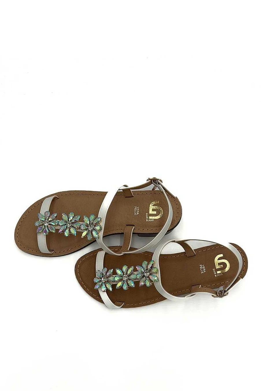 Gold&Gold Women's Gl739 White Jewel Embellished Sandals