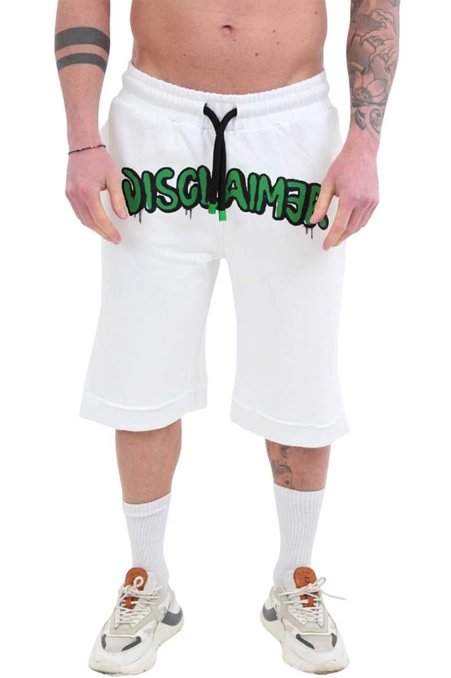 Disclaimer Men's Bermuda Shorts - White & Green Casual Summer Wear