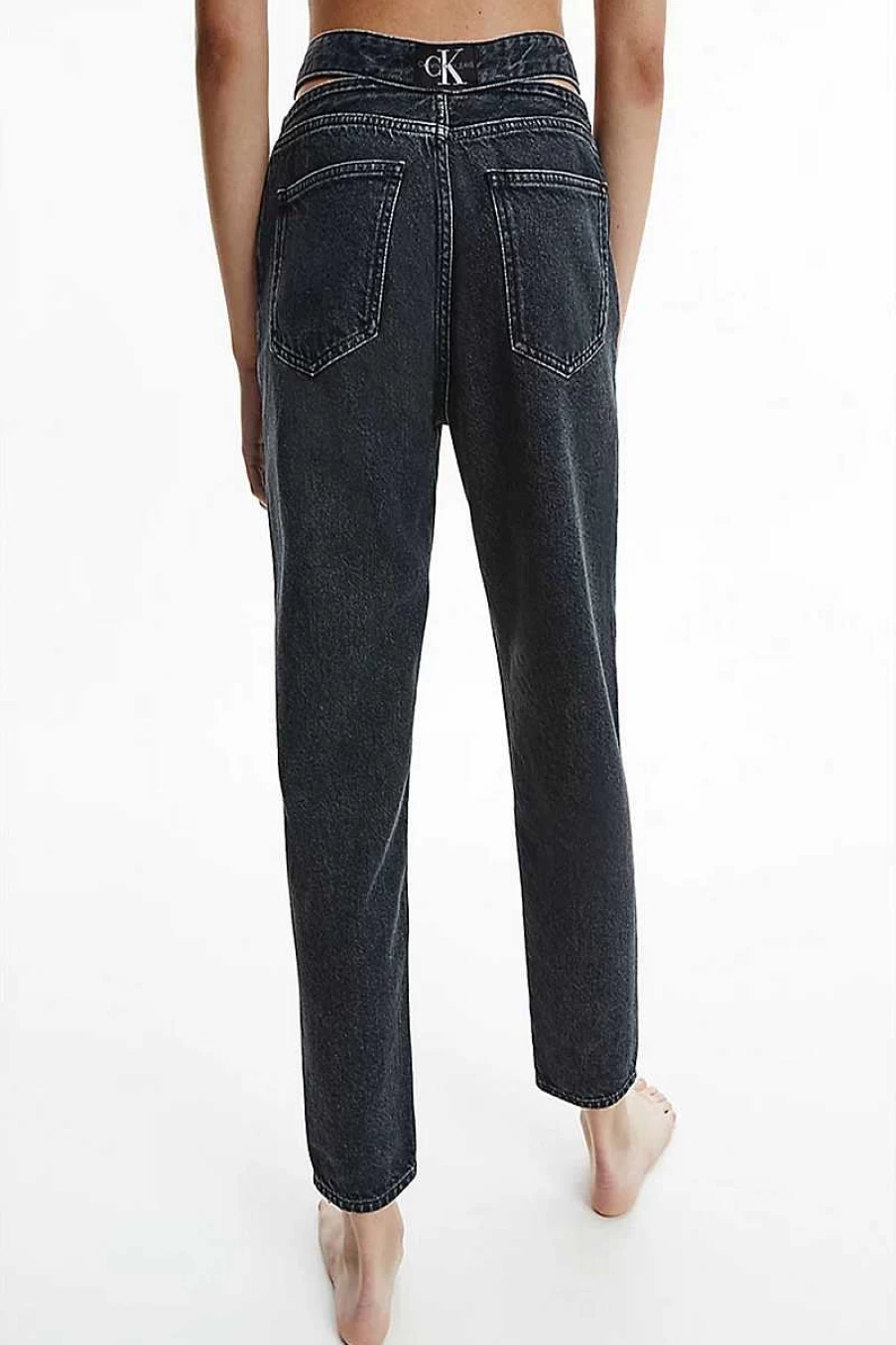Calvin Klein Women's Black Denim Mom Jeans J20J217833 High-Waisted Slim Fit