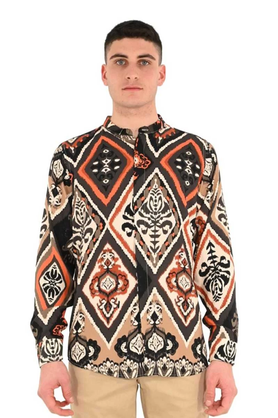 Berna Men's Orange Patterned Shirt - Stylish Casual Button-Up for Men