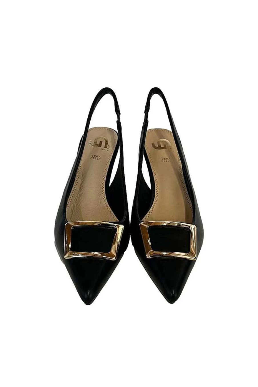 Gold&Gold Women's Low Heel Slingback Sandals Gd736 in Black