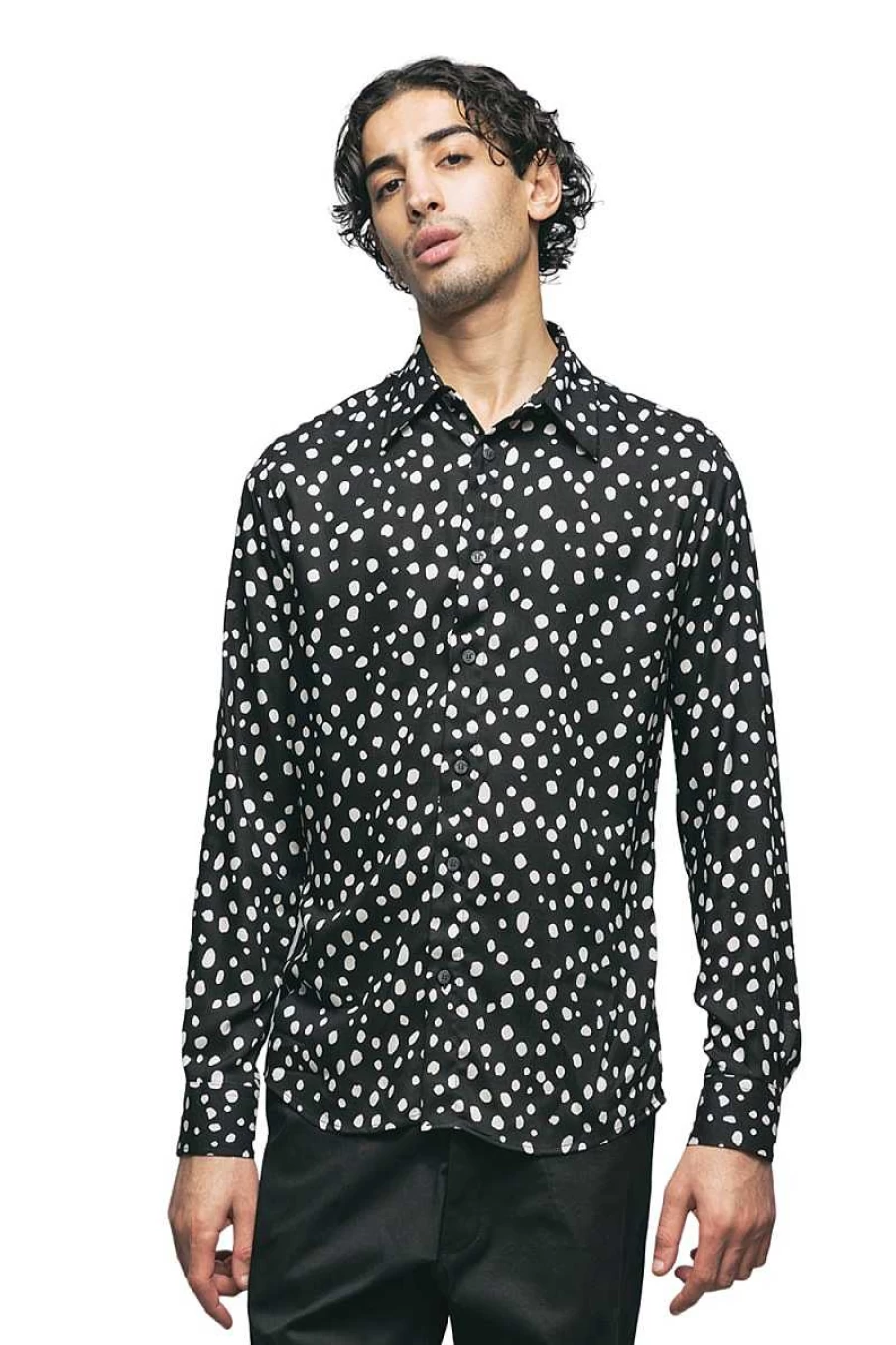 Gaelle Men's Black Polka Dot Casual Shirt GBU01048 - Stylish & Comfortable
