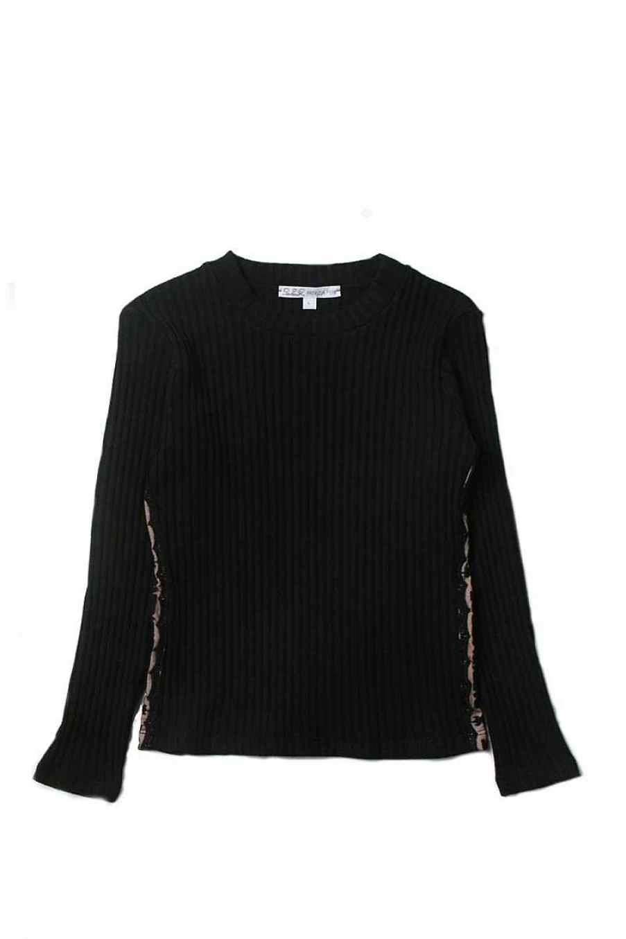 "Patrizia Pepe Ribbed Knit Sweater with Side Lettering for Girls - Black 7M0675/J063"