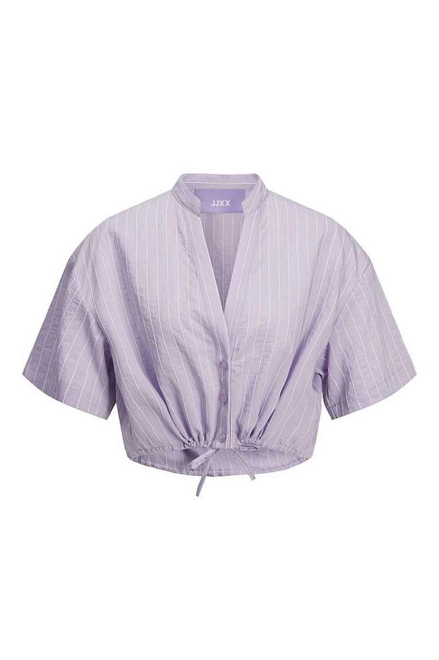 "Jjxx Women's Lilac Striped Cropped Shirt | Fashionable Top 12210968"