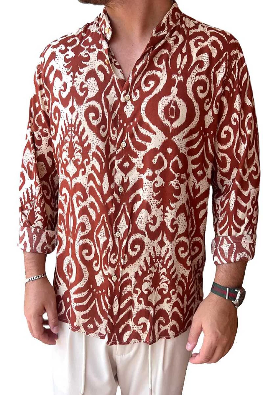 Over-d Men's Guru Collar Shirt Stylish Casual Tee Oe1F2W3C05 Tegola