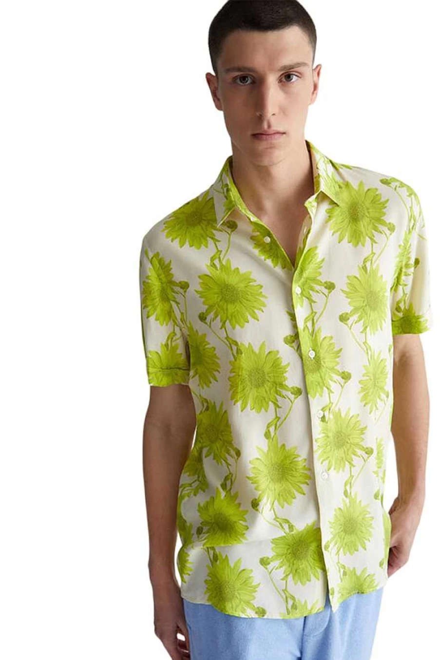 Liu Jo Men's M123P201 Sunflow Short Sleeve Shirt in White